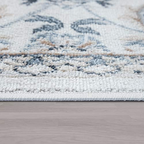 Paco Home Teppich Wohnzimmer Kurzflor Orientalisches Muster Ornamente Modern Beige Blau, Grösse:160x220 cm – Bild 6