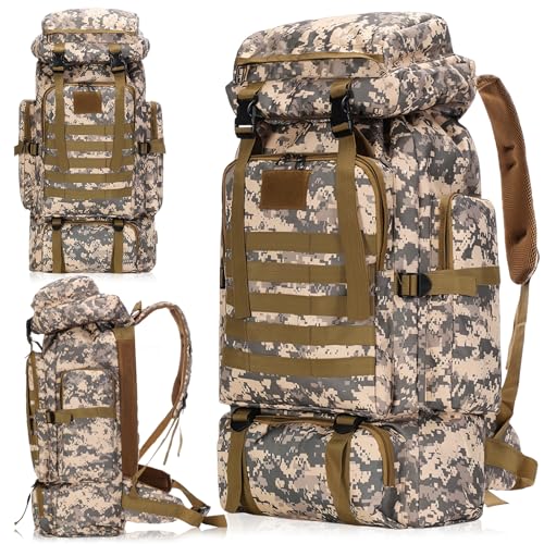 Mochila de Viagem 80L Impermeável para Camping e Trilha, Mochila Esportiva Grande Multifuncional com Compartimentos Amplos, Alças Confortáveis e Suporte para Equipamentos Outdoor, Camuflado