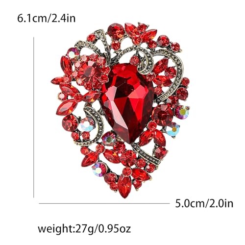 Image of Premium Rhinestone Brooch Pin for Women Big Large Crystal Oval Brooch Lapel Pin Sparkling Red /Purple /Green /Gold /Silver /Black /Blue Crystal Brooch Wedding Bride Bridesmaid Dress Jewelry for Her