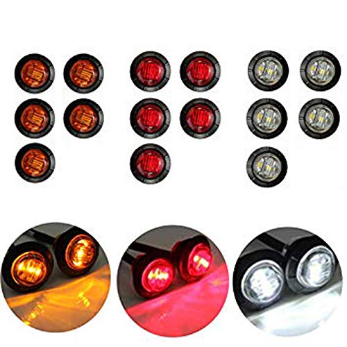 MuChangZi Luz indicadora de Marcador Redonda de 3/4" LED Frontal y Lateral Trasera Luz de Marcador de Bala Resistente al Agua 12V para camión de automóvil 5 Rojo + 5 Amarillo + 5 Blanco Cover