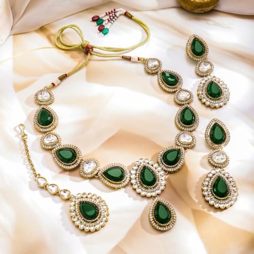 Image of Rubans AD Zircon Bridal Bold Statement Necklace Set Stylish