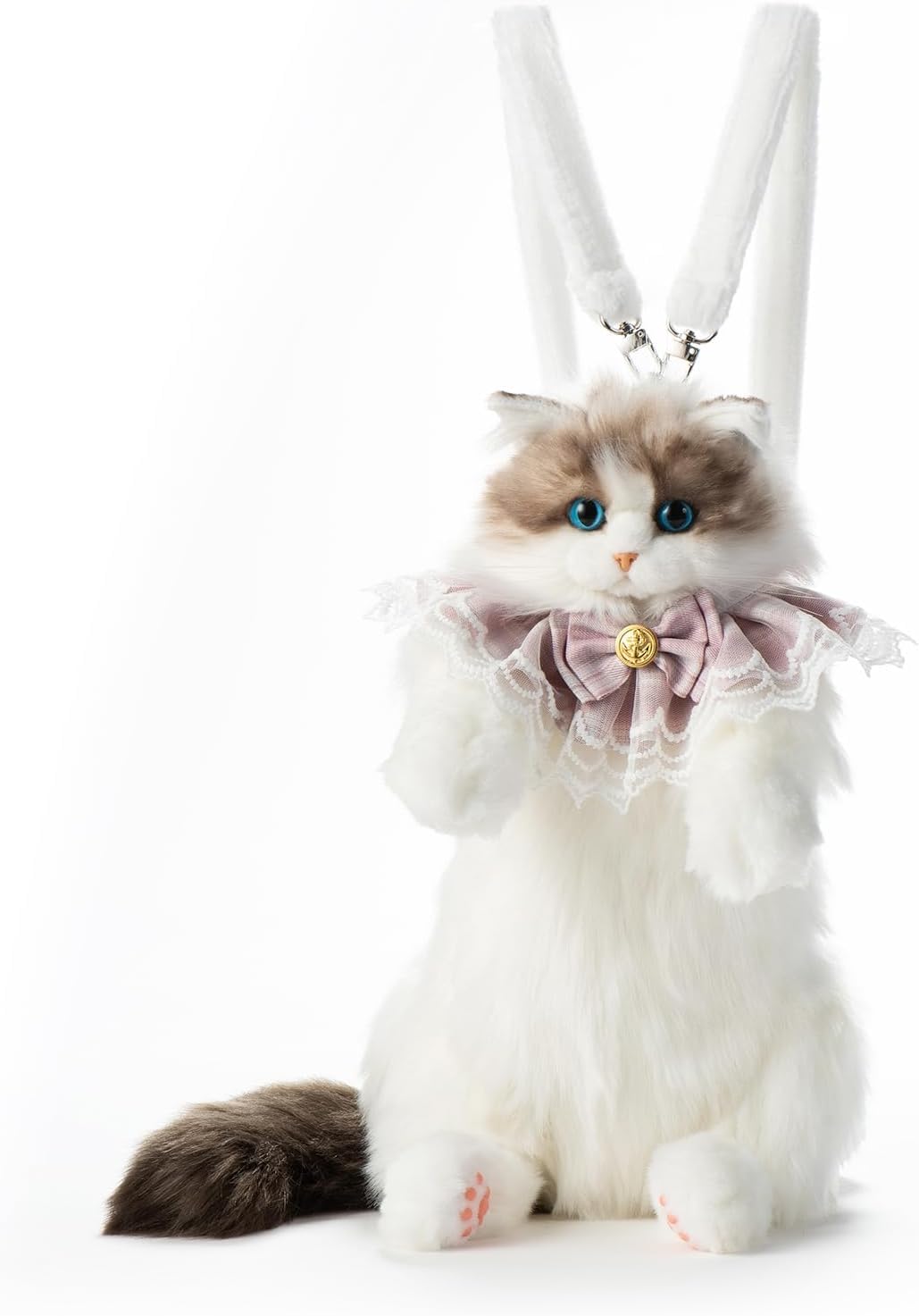 Ragdoll Cat Plush Backpack - Fluffy Realistic Stuffed Animal Shoulder Bag with Elegant Lace Bow Collar, Kawaii Kitten Purse for Girls-image-42