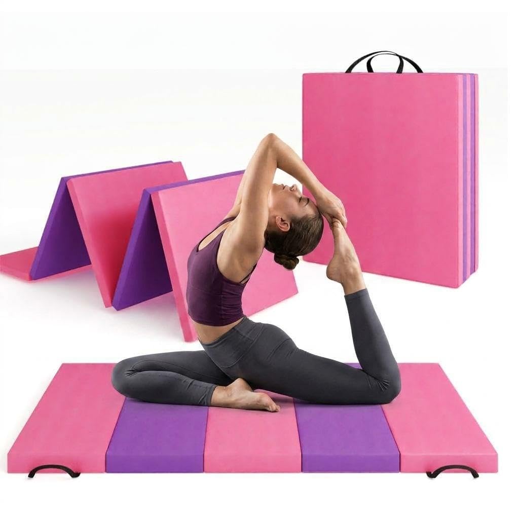 IDEALHOUSE Klappbare Turnmatte 180x60x5 cm, 4/5-Fach Faltbar, Rutschfeste PU&EPE Gymnastikmatte Mit Tragegurt, Dicke Fallschutzmatte Für Kinder Zuhause Yoga Fitness Turnen Pilates Outdoor