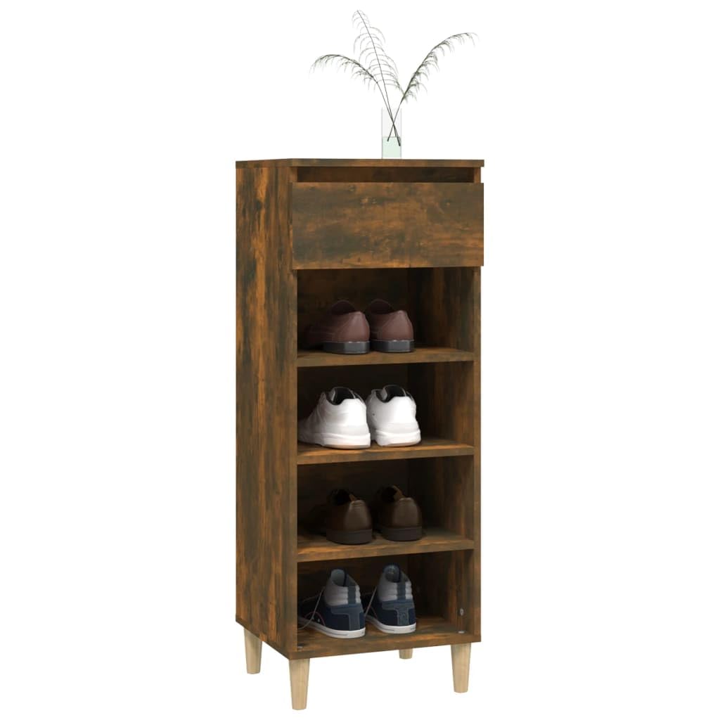 Szafka na buty, dąb wędzony, 40 x 36 x 105 cm, materiał drewnopochodny z 4 otwartymi półkami i 1 szufladą do przechowywania i organizacji
