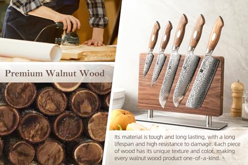 XINZUO Magnetic Knife Block,Natural Walnut Knife Holder Stand for Counter Top,with Strong Magnets,Double Sided Kitchen Knife Storage Rack - Image 8