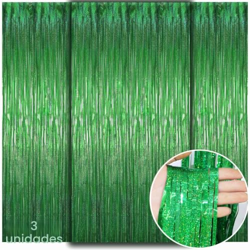 Miniatura 8 de Wd Cd 3 Piezas Cortinas De Oropel, Cortina Fiesta,Metálica Foil Fringe Cortinas Para Fondo Decoración Pared Fiestas Cumpleaños Fiesta De Graduación Navidad Boda Halloween, Verde