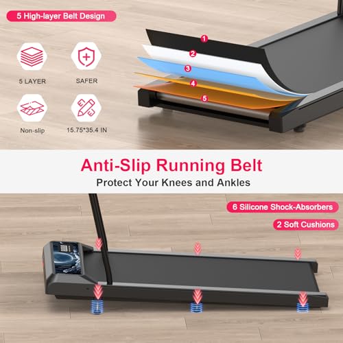 Image of Walking Mat Pad With Incline and Handle Bar, Treadmill with Handles, 4 in 1 Under Desk Treadmill, 2.5HP Low Noise Compact Treadmills Small Space with Remote Control,Portable Treadmills for Home Office