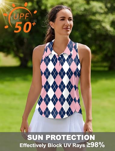 Image of PINSPARK Women's Golf Shirt Racerback UPF 50+ Tennis Tank Top with Collar