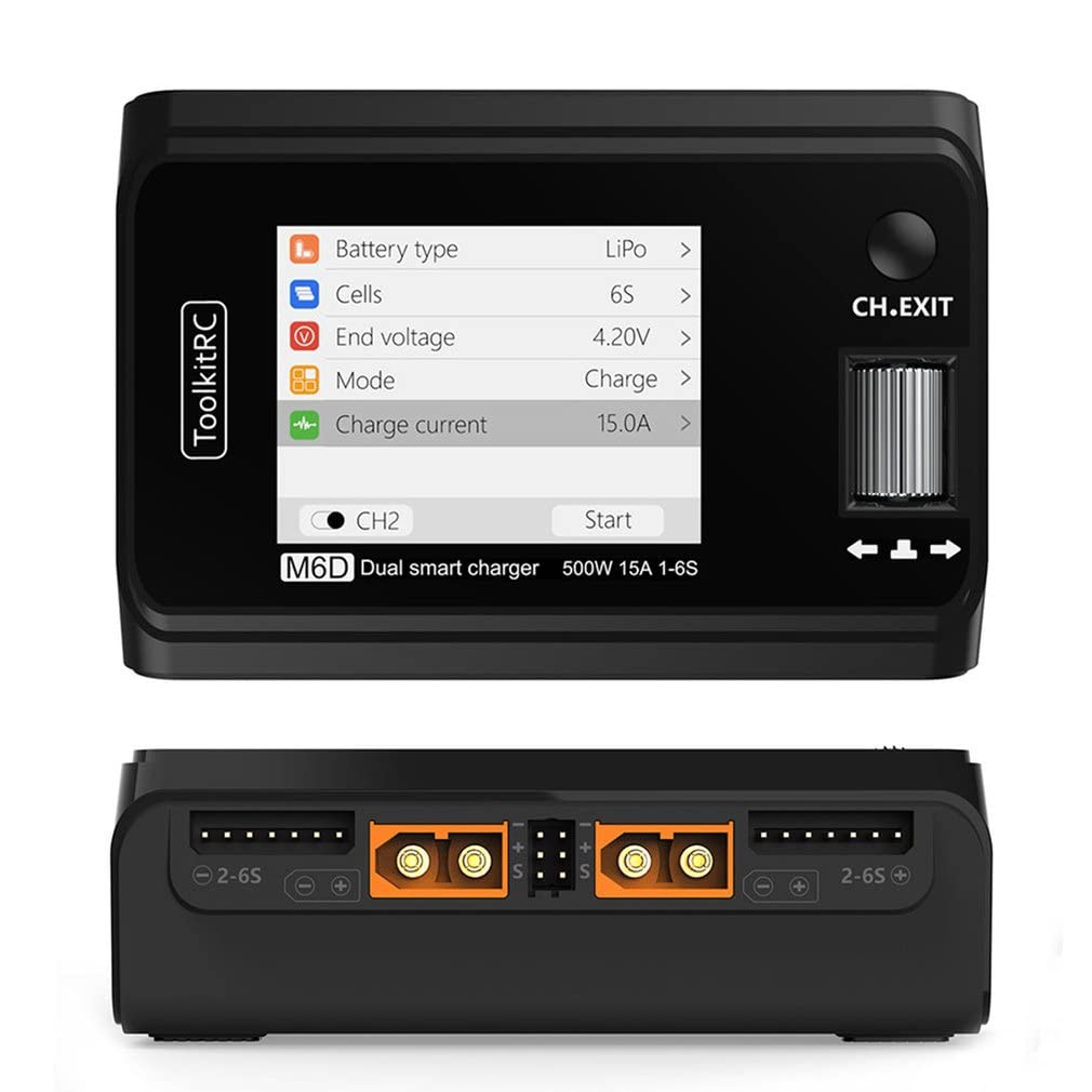 Cargador Baterias Coche,Arrancador De Coches 25 0W 15A Descarga de Cargador Inteligente de Doble Canal para Piezas de Repuesto de 1-6S Modelo de batería LIPO