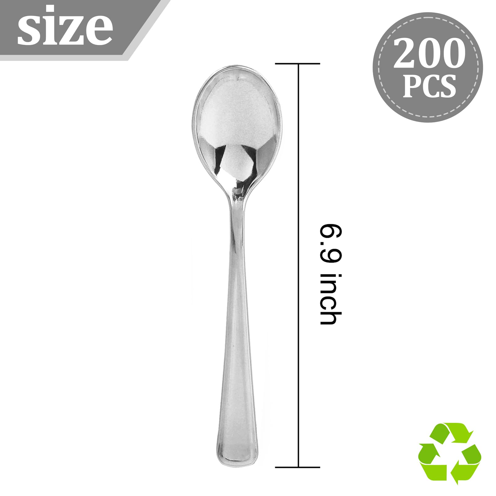 Liacere 200PCS Silver Plastic Spoons - Heavy Duty Silver Disposable Spoons - Silver dessert Spoons for Wedding & Party