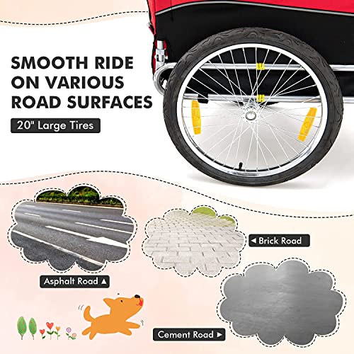 GYMAX Dog Bike Trailer, Folding Pet Bicycle Cart Carrier with 3 Entrances, Safety Flag, Reflectors, Quick Release Wheels and Bicycle Couple, Universal Pet Stroller (Red) 5 GYMAX Dog Bike Trailer, Folding Pet Bicycle Cart Carrier with 3 Entrances, Safety Flag, Reflectors, Quick Release Wheels and Bicycle Couple, Universal Pet Stroller (Red) - Image 6