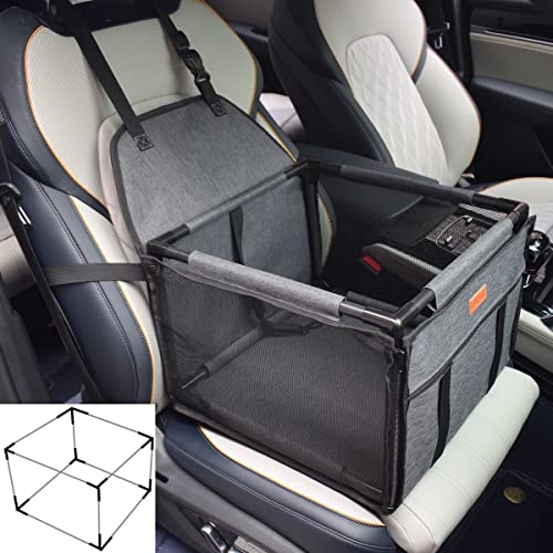 GoBuyer Waterproof Pet Dog Car Seat Booster Carrier Box and Basket with Seat Belt Harness Restraint for Puppy Cat Travel (Grey Standard 40x40cm)