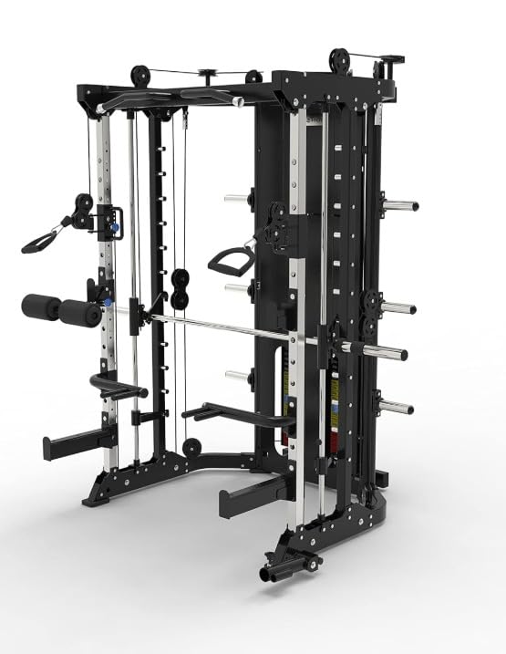 1441 Fitness Heavy-Duty Smith Machine 41FC81 with Functional Trainer, Dual Adjustable Pulley, Smith Bar, Chin-Up Station, J-Hooks, Safety Arms & 70kg×2 Weight Stacks