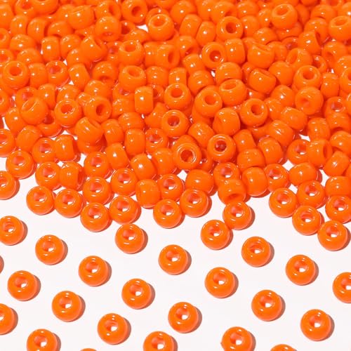 Richbunnys 1000Pcs Multi-Colored Plastic Pony Beads Bulk for Craft 6 * 9mm Assorted Colors Hair Beads Black red Blue White for Bracelets Making Kandi CharmsOrange