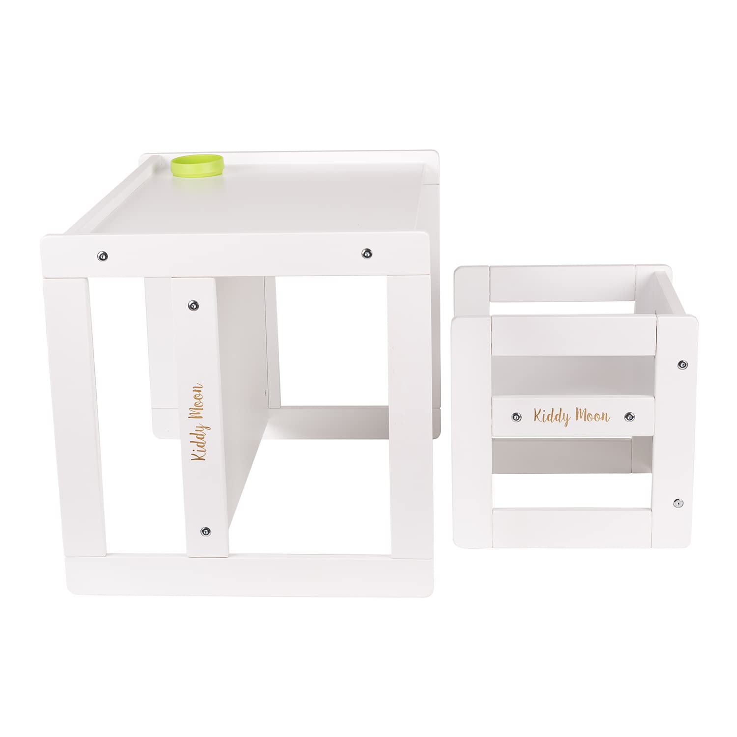 KiddyMoon Tavolo Per Bambini 2 In 1 Set Con Sedia Bordi Arrotondati Facile Da Pulire, Bianco
