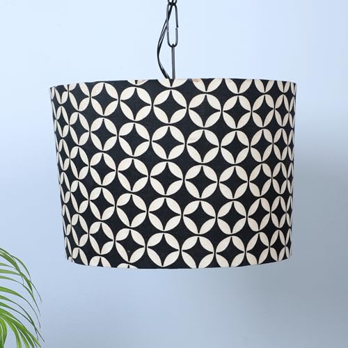 Image of Tu Casa Geomentric Print Fabric Glow Pendent Light Hanging Lamp For Bedroom, Living Room, Lounge, Office, Gifting Area Without Bulb For Home Decoration (Height - 20 inch)