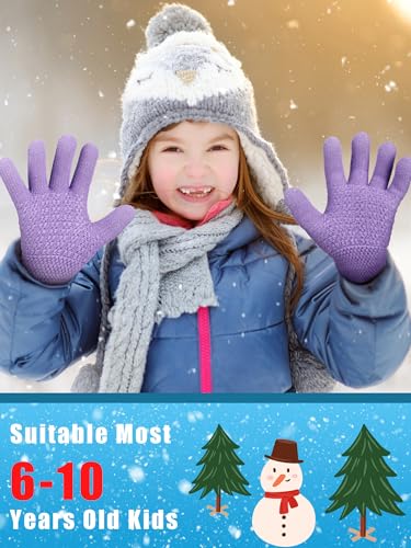 Chuarry 4 Pairs Kids Fleece Lined Gloves Knit Thick Warm Mittens Knit Thermal Gloves for 4-10 Years Winter Supplies4