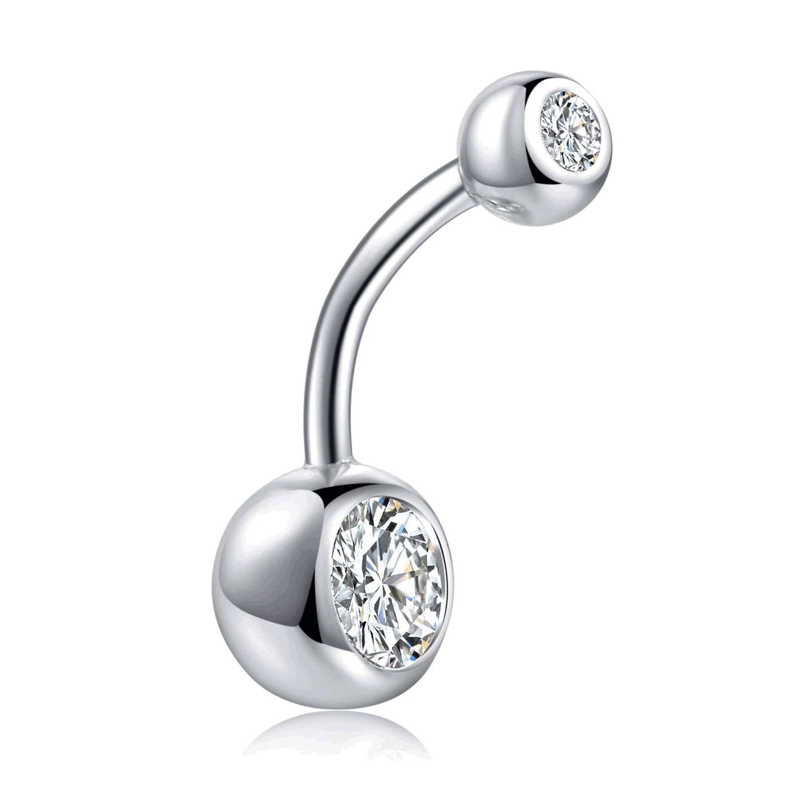 Piercing para ombligo de plata de ley con circonita cúbica, curvado, 10 mm, para mujeres y hombres