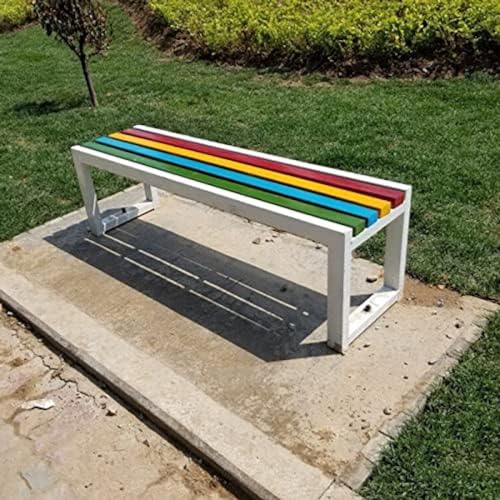 Banco de jardín resistente para exteriores, hierro fundido y listones de madera maciza, elegante asiento de patio para patio y jardín, cómodo banco para 2 personas