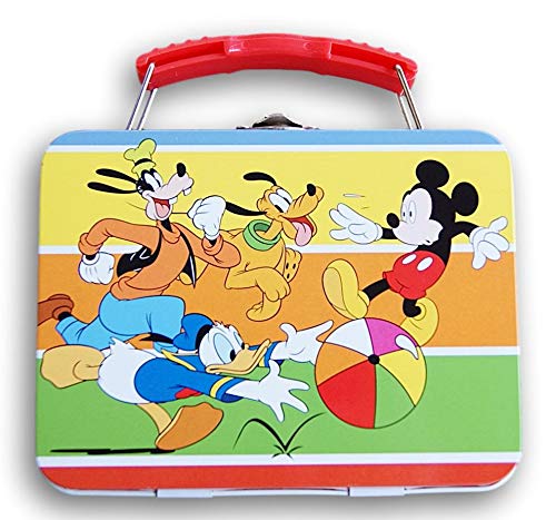 Mickey Mouse Tin Metal Carryall Box Tote with Handle - Measures 5.5 x 4.25 Inches (Mickey, Donald, Pluto, and Goofy)