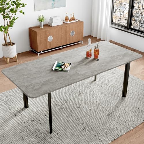 jiexi Mesa de comedor con juego de 4-8 sillas, mesa de comedor extensible, moderna y elegante, tablero de fibra de densidad media, mesa de comedor para el salón, 160-200 cm, mesa gris