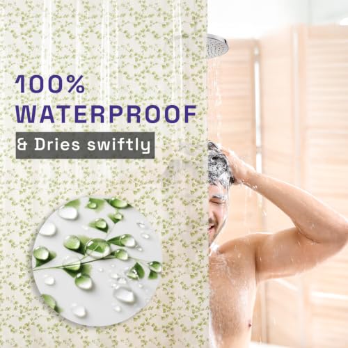 Image of Wakefit PEVA Plastic Printed Shower Curtain 7 Feet | 12 Free Hooks | No Smell, Toxin Free PEVA Plastic | Waterproof Bathroom Curtain | Curtain for Balcony | Height 7ft & Width 6ft | Creeping Green