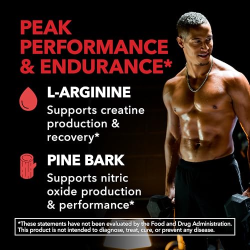 Image of L-Arginine 1800mg and Pine Bark Extract 100mg - Nitric Oxide Supplement for Men - Performance Supplement for Men's Health - 90 Count - Endurance, Recovery Support - Vegan, Non-GMO Capsules