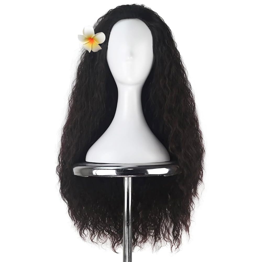 Role Play For Movie Cosplay Wigs,Princess Wig with Flower,Long Curly Black Synthetic Heat Resistan Fiber Full Machine Wig Party None Lace Side Parting for Women Daily Use