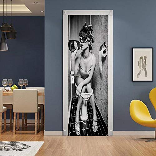 VIRANDA Türtapete 3D Selbstklebend TürPoster - Toilette Frau - Fototapete Türfolie Abnehmbar Wandtapete PVC Wasserdichte Schlafzimmer Türaufkleber 77 x 200 cm Cover