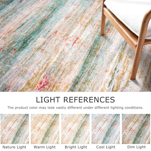 KOZYFLY Modern Abstract Small Area Rugs, 2x3 Washable Kitchen Rug Non-Slip Soft Small Bathroom Rug, Green Striped Entryway Rugs Abstract Print Faux Wool Doormat for Bedside Entrance Bedroom Sink