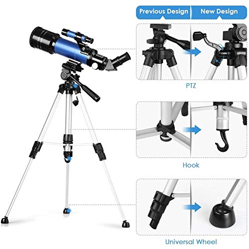 TELMU Telescope, 70mm Aperture 400mm AZ Mount Astronomical Refracting Telescope Adjustable(17.7In-35.4In) Portable Travel Telescopes with Backpack, Phone Adapter