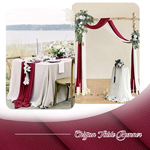 12 Pack Burgundy Chiffon Table Runners 10Ft Sheer Wedding Table Runners, 28X120 Inch Gauze Table Runners, Romantic Tulle Table Runners For Bridal Shower, Baby Shower, Outdoor Decoration #TOP5