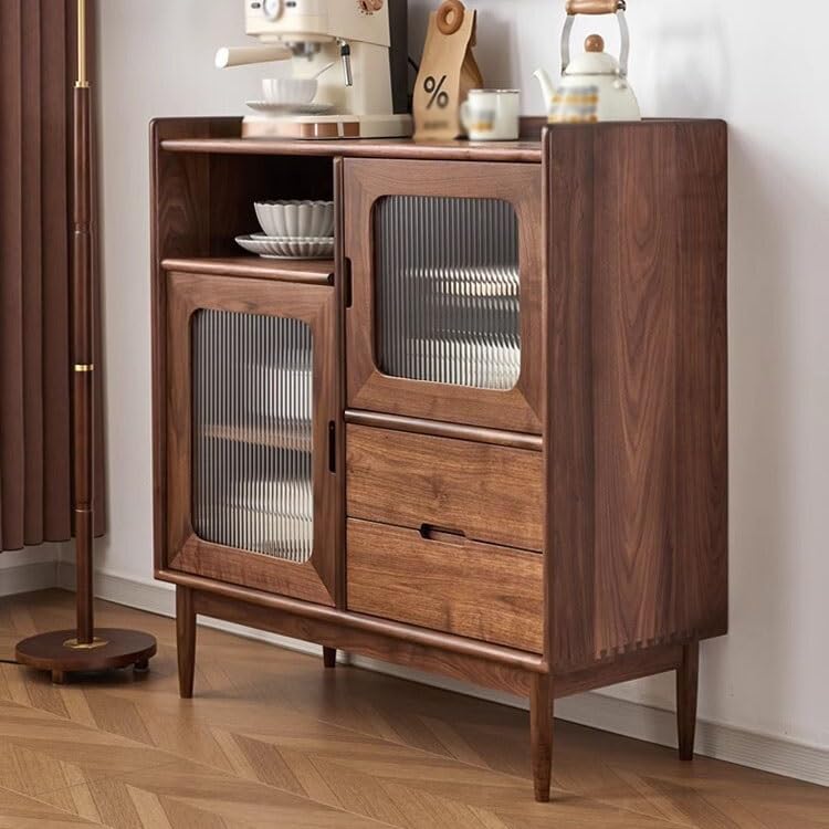 Kawa Bar Szafka Czarny Orzech Domowa Kuchnia Kredens Lite Drewno Salon Dekoracyjny Stolik Restauracja Przechowywanie Meble Wejście Dekoracja Bufetowa Szafka Z Przechowywaniem (80*40*100cm)