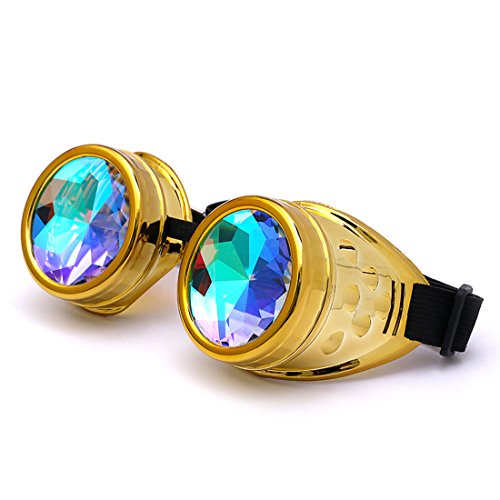 ZAIQUN Vintage Steampunk Goggles Kaleidoscope Glasses Rave Rainbow Crystal Prism Glasses Cosplay Party Goggles steampunk buy now online