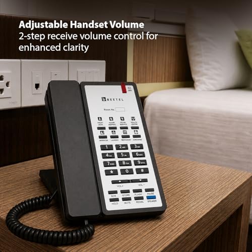 Image of Beetel H96 Corded Hotel Phone,Speaker Phone,8 Guest Service /Speed Dial,Hearing Aid Compatible,Adjustable Headset & Ringer Volume,Inuse /Ringer LED,Desk /Wall Mount,Redial /Pause /Mute /Privacy Guard(Black)