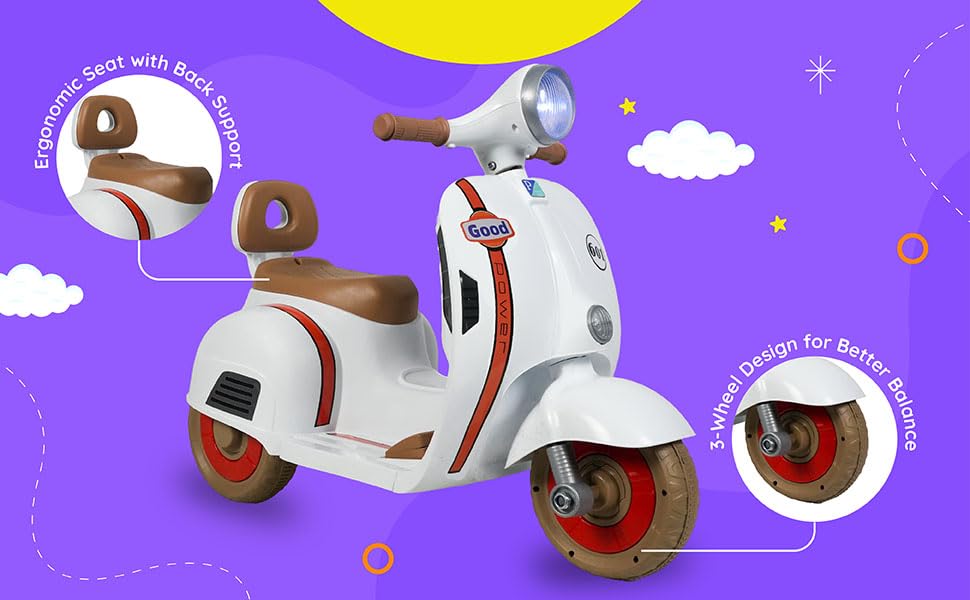Image of Rechargeable Battery Operated Scooter for Kids, Ride on Toy scooty with Light & Music | Electric Bike for Baby 1 to 4 Years Boys Girls (White)