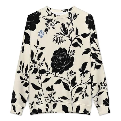 MoBlinko Mens Sweater Black Flowers Sweaters for Men Crew Neck Sweater for Men Lightweight Pullover2