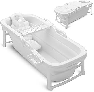 SereneLife 59" Portable Bathtub for Adults – Large Foldable Freestanding Bath Tub for Hot Spa & Cold Plunge Ice Bath, Indoor/Outdoor, Pet & Family Use, Complete Set