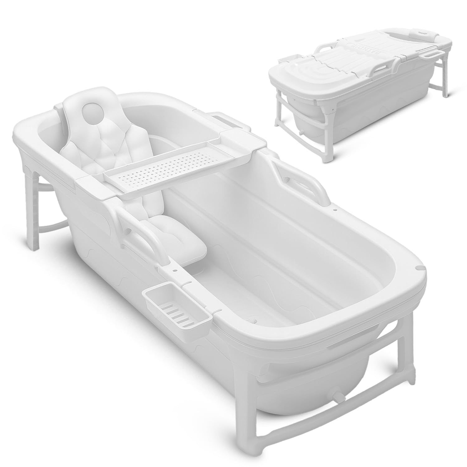 SereneLife 59" Portable Bathtub for Adults – Large Foldable Freestanding Bath Tub for Hot Spa & Cold Plunge Ice Bath, Indoor/Outdoor, Pet & Family Use, Complete Set