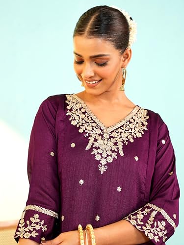 Image of Naixa Women's Vichitra Silk Embroidered A-Line Kurta with Pant and Dupatta Sets (NX-845)