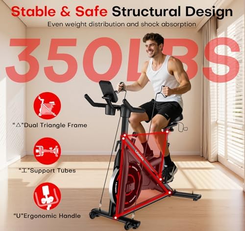CHAOKE Exercise Bike, Quiet Adjustable Magnetic Stationary Bike for Home Cardio with App Compatible, 350LB Weight Capacity Indoor Cycling Bike with Comfortable Seat, Digital Display for Home Fitness - 3
