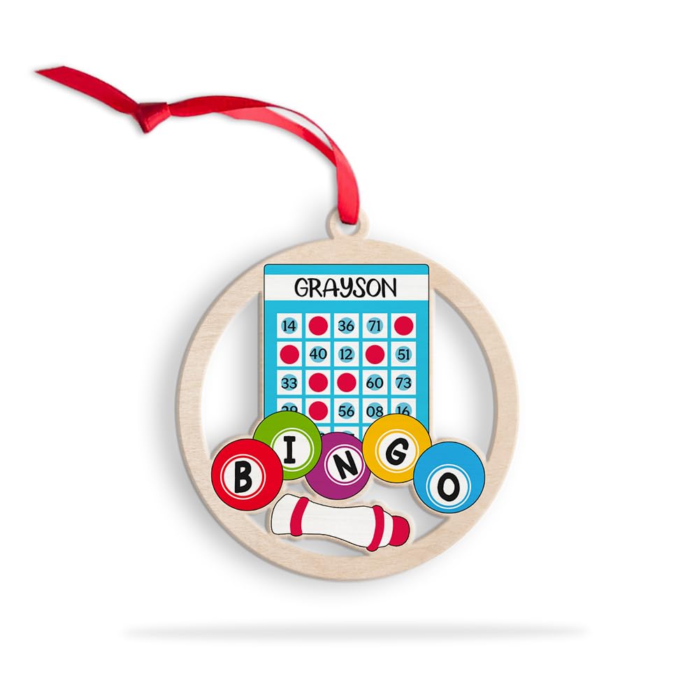 Jeu de bingo de Noël en bois pour sapin et boules de cartes chance
