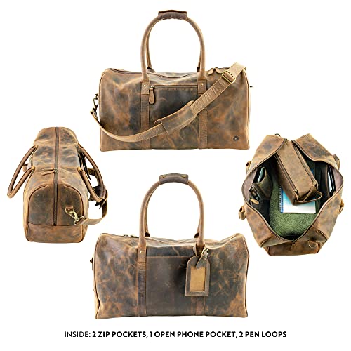 Leather Duffle Bag for Men & Women - Buffalo Leather Bag - Rustic Weekender Bag3