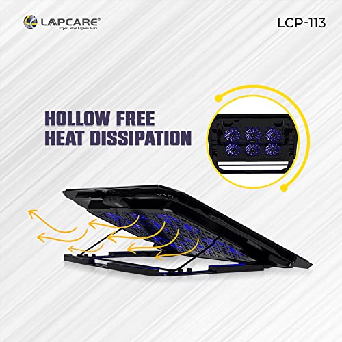 Image of Lapcare Chillmate Pro LCP113 Black | USB Power Supply | 5 Adjustable Positions | 6 Fans | 2 USB Port 2.0 for Multiple Device Usage | Heat Dissipation | Fans Speed 1800-2200Rpm