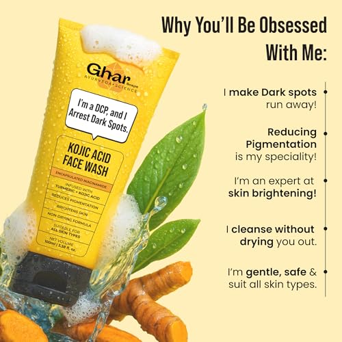 Image of Ghar Soaps Kojic Acid Face Wash & Soap | With Kojic Acid, Niacinamide & Turmeric | Fades Pigmentation, Dark Spots & Sun Damage | Brightening & Skin Lightening | For Men & Women | For All Skin Types