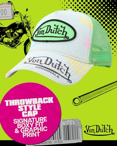 Image of Von Dutch Monogram Trucker Cap - Retro Snapback Cap for Men and Women - Adjustable Snap Fit Panel, Mesh Rear, Curved Bill
