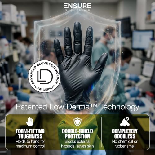Image of Ensure Black Nitrile Gloves Heavy-Duty Texture Grip Low Derma Patented