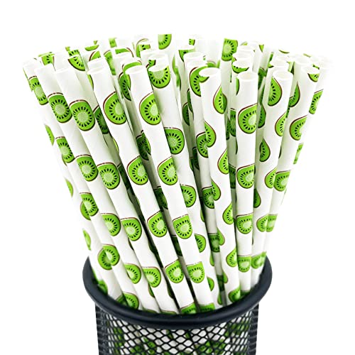 YAOSHENG Premium Disposable Drinking Fruit Paper Straws, Pack 100 Kiwi Paper Straws for Cocktail Party Supplies,Birthday,Bridal/Baby Shower,Juice,Shakes (Kiwi)