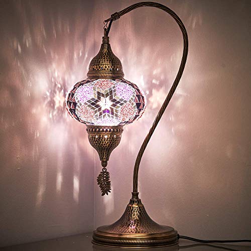 DEMMEX Handmade Turkish Moroccan Colorful Mosaic Glass Antique Table Bedside Lamp Lampshade, 18.8" (Lotus)