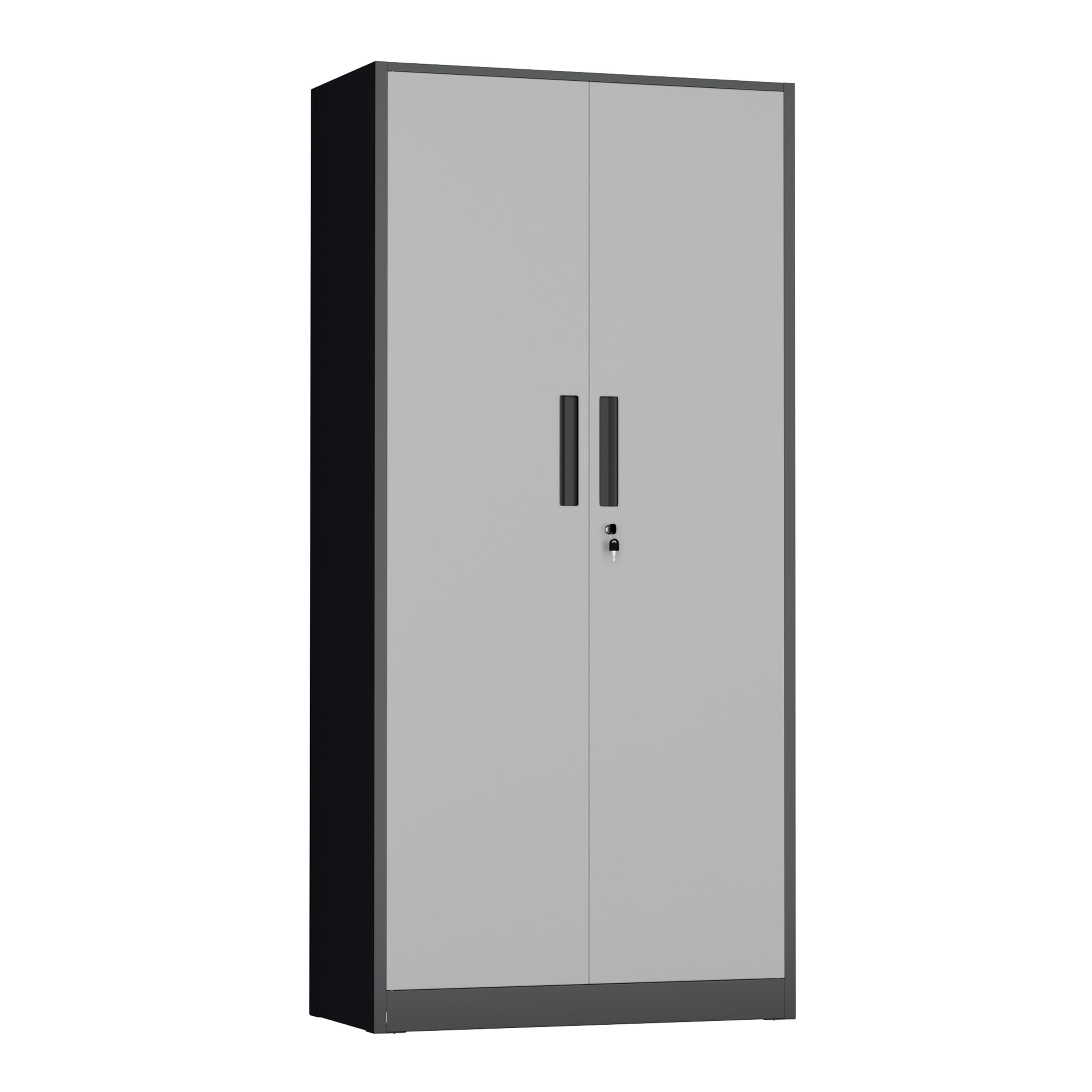 INTERGREAT Metal Storage Cabinet with Lock, 71" H with 2 Doors and 4 Adjustable Shelves, Locking Garage Cabinet for Home Office, Kitchen, Bathroom, 16" D x 32" W x 72" H (Black Grey)
